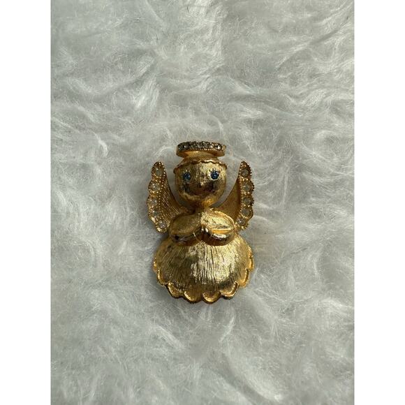 L. Razzo RARE Blue Angel Pin Brooch Brushed Gold Metal Halo 60’s ERA - Picture 1 of 4